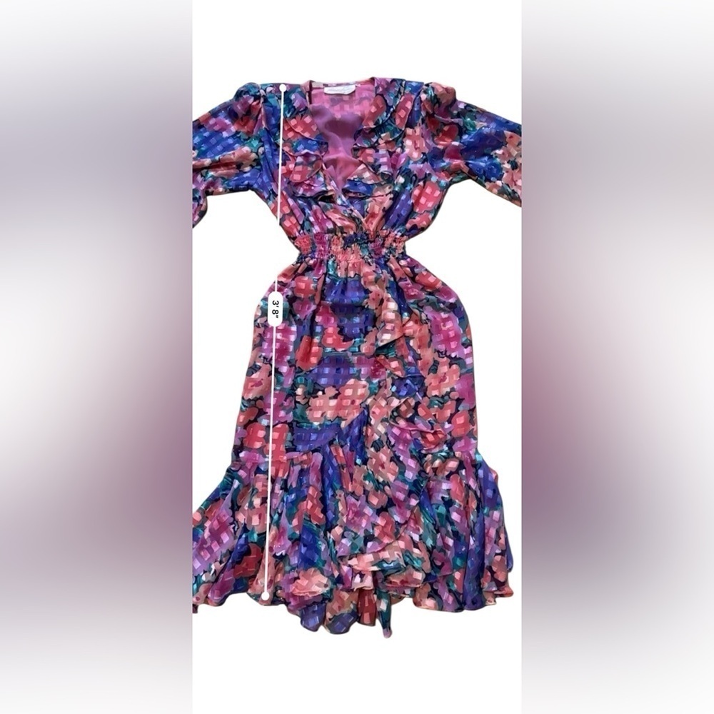 VINTAGE 80's Susan Tudor Pink Floral Midi Dress Pleated Cottagecore Ruffle S - Picture 14 of 14